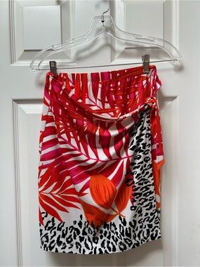 Cache Tropical Wrap Sarong Skirt in Fuchsia, Orange & Black